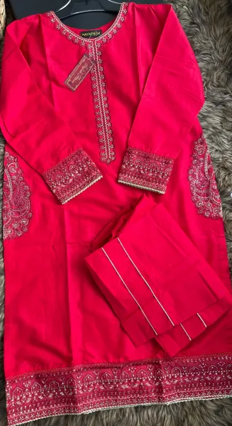 Pakistani Original Hayat's Stitched Cotton 2pcs_ Maroon Red 